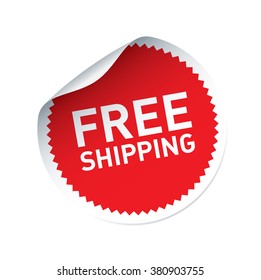 Red vector sticker and text FREE SHIPPING