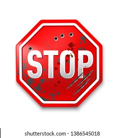Red Vector Stop Sign Icon and with marks of shots and scratches
