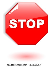 the red vector stop symbol on white