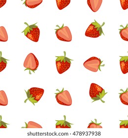 Red vector strawberries isolated on white background. Seamless pattern illustration
