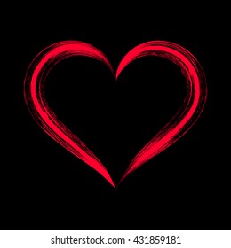 Red vector stylized brush strokes heart on black