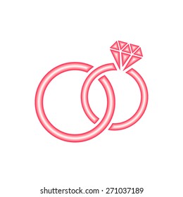 Red vector stylized wedding rings icon on white