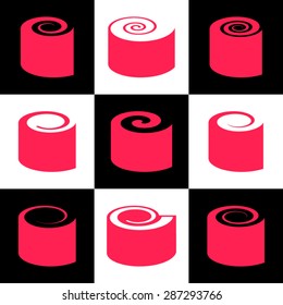 Red vector sushi icons collection in mosaic squares