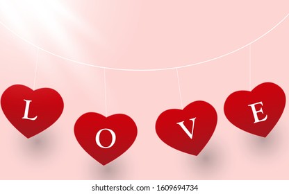 Red vector symbols of love in shape of heart background. Realistic design template can use wallpaper, element poster, greeting card, web banner for Valentine's Day