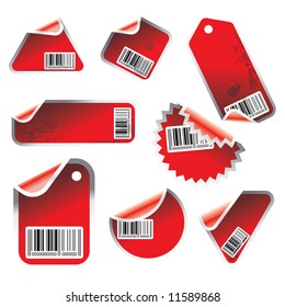 red vector tag and sticker set with bar codes