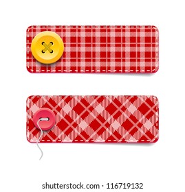 Red vector tartan fabric textured badges with buttons