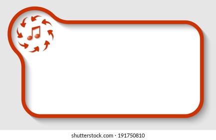 red vector text frame with arrows and music icon