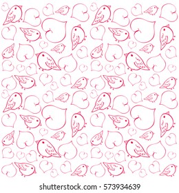 red vector texture with birds and hearts on Valentine's Day