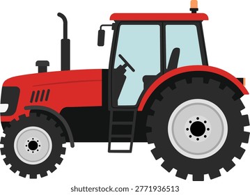 Red Vector Tractor, Flat Tractor Illustration, Minimal Design