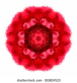 Red vector triangle pattern background. Kaleidoscope flower mandala. Modern banner design template, vector illustration. Vector colorful mosaic