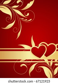 Red vector Valentine background. Floral branch pattern.