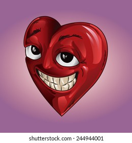red vector valentines heart character with a funny face