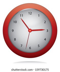 Red vector wall clock illustration. Eps10 vector clock with red pointers.