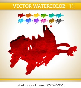 Red Vector Watercolor Artistic Splash for Design and Decoration. In rainbow color variations.