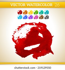  Red Vector Watercolor Artistic Splash for Design and Decoration. In rainbow color variations.