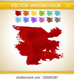 Red Vector Watercolor Artistic Splash for Design and Decoration. In rainbow color variations.  