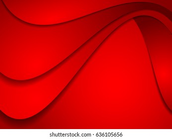 Red vector wavy abstract background  with curves lines and shadow