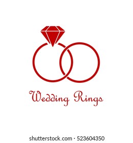 Red vector wedding rings, red silhouette on white background