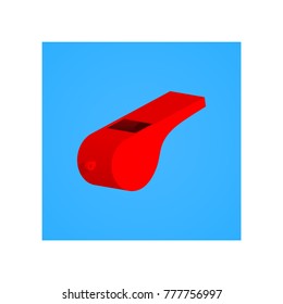 Red vector whistle illustration on blue background.