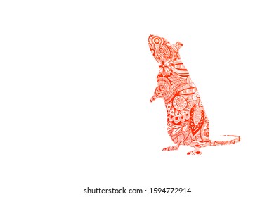 Red vector zentangle rat for chinese 2020 new year posters or banners mockup illustration.