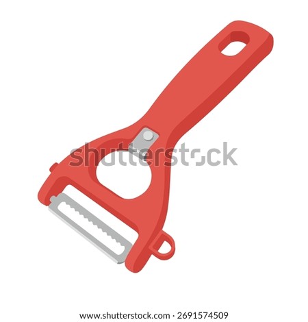 A red vegetable peeler, designed for removing the outer skin from fruits and vegetables