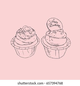 red velvet 4th of july cupcakes party, sketch vector.