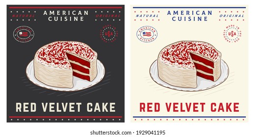 Red Velvet Cake with Cream vintage retro illustration