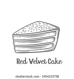 Red velvet cake outline vector icon. Drawn American homemade traditional dessert.