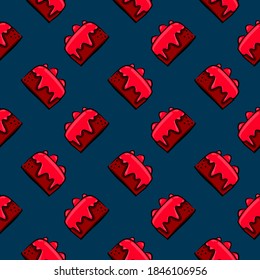 Red velvet cake, seamless pattern on white background.