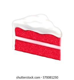 Red velvet cake slice isolated on white background. Vector illustration.