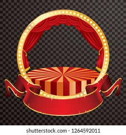 red velvet circus stage with golden frame and blank red banner, show business and entertainment background