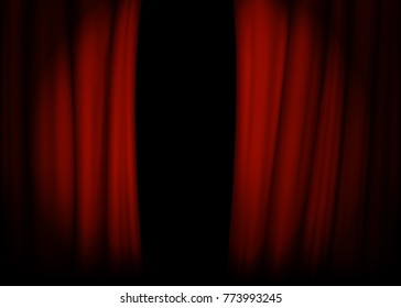 Red velvet curtain with stage. Spotlight on stage curtain. Vector illustration. Eps 10.