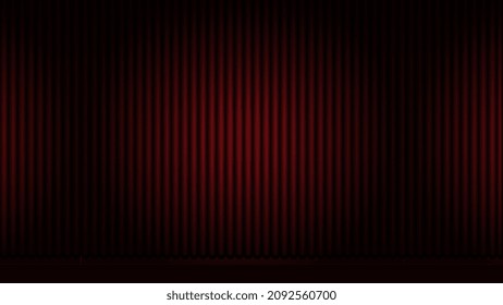 Red velvet curtain in theater or cinema. Flashlight. Scene. Stage. Realistic digital illustration. Vector EPS10. 