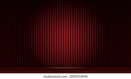 Red velvet curtain in theater or cinema. Flashlight. Scene. Stage. Realistic digital illustration. Vector EPS10. 