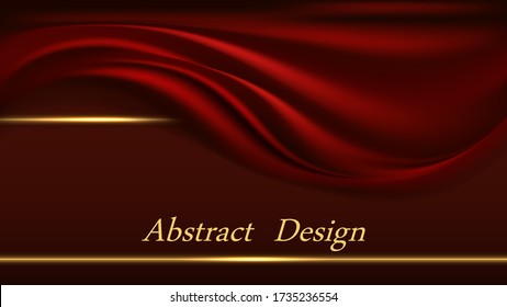 Red Velvet Luxury Background For Banner Or Poster Design. Golden Border Lines And Smooth Red Fabric Curtain. Abstract Vector Illustration