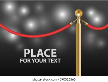 Red Velvet Rope Barrier Close-up With Flash Light On Background.vector Illustration