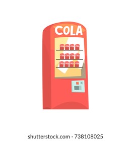 Red Vending Machine With Cola Cans Cartoon Vector Illustration