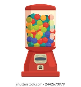 Red vending machine icon cartoon vector. Bubblegum equipment. Sweet dessert