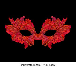 Red venetian carnival mask with flower