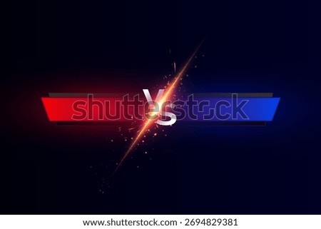 Red versus blue with a diagonal sparkle and glowing light on a dark background. Screen mockup for gaming, esports, and tournament graphics.