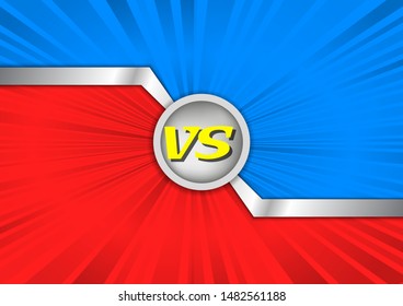 Red versus blue with VS in silver gradient circle at center, fighting, trade war or challenge concept