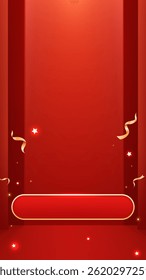 Red vertical background design button with gold confetti celebration