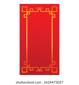 Red vertical banner featuring a traditional chinese style golden frame, ideal for adding an elegant touch to asian inspired designs