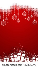 Red vertical Christmas background, vector illustration