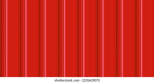 Red vertical corrugated iron sheets seamless pattern of fence or warehouse wall. Zink galvanized steel profiled panels. Metal wave sheet. Vector illustration. Aluminium container