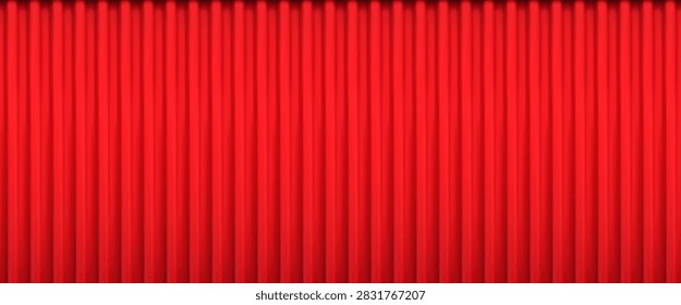 Red vertical corrugated metal container seamless texture. Roof, facade, garage vertical line panel pattern. Realistic siding cargo container bg. Vector illustration