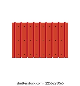 Red vertical metal roof tiles vector illustration. Cartoon drawing of metallic profile sheets for house or home roof on white background. Construction, materials concept - Shutterstock ID 2256223065