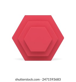 Red vertical multilevel wall honeycomb geometric shape basic foundation block realistic vector illustration. Minimalist polygonal six side corner hexagon architecture angular construction base stand