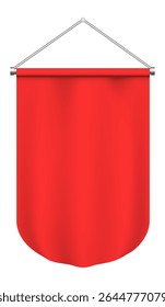 Red vertical pennant hanging from a metallic support, perfect for customization and visual communication, ideal for advertising and promotional purposes