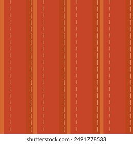 Red vertical striped seamless pattern with hand drawn dashed stitches. Suitable for use in textiles, wallpapers, and other decorative applications.